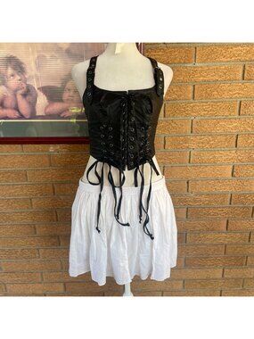 Widow black corset top with lace-up front and adjustable straps